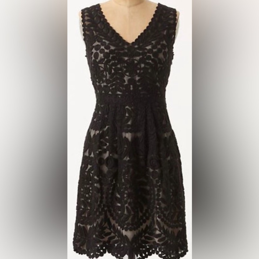 BHLDN  Black Baraschi Silk Veiled Adler Embroidered Lace Mini Dress ZB5